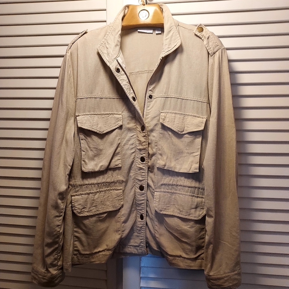 New York & Company Military/Cargo Jacket 100% Linen sz XL - Picture 7 of 8